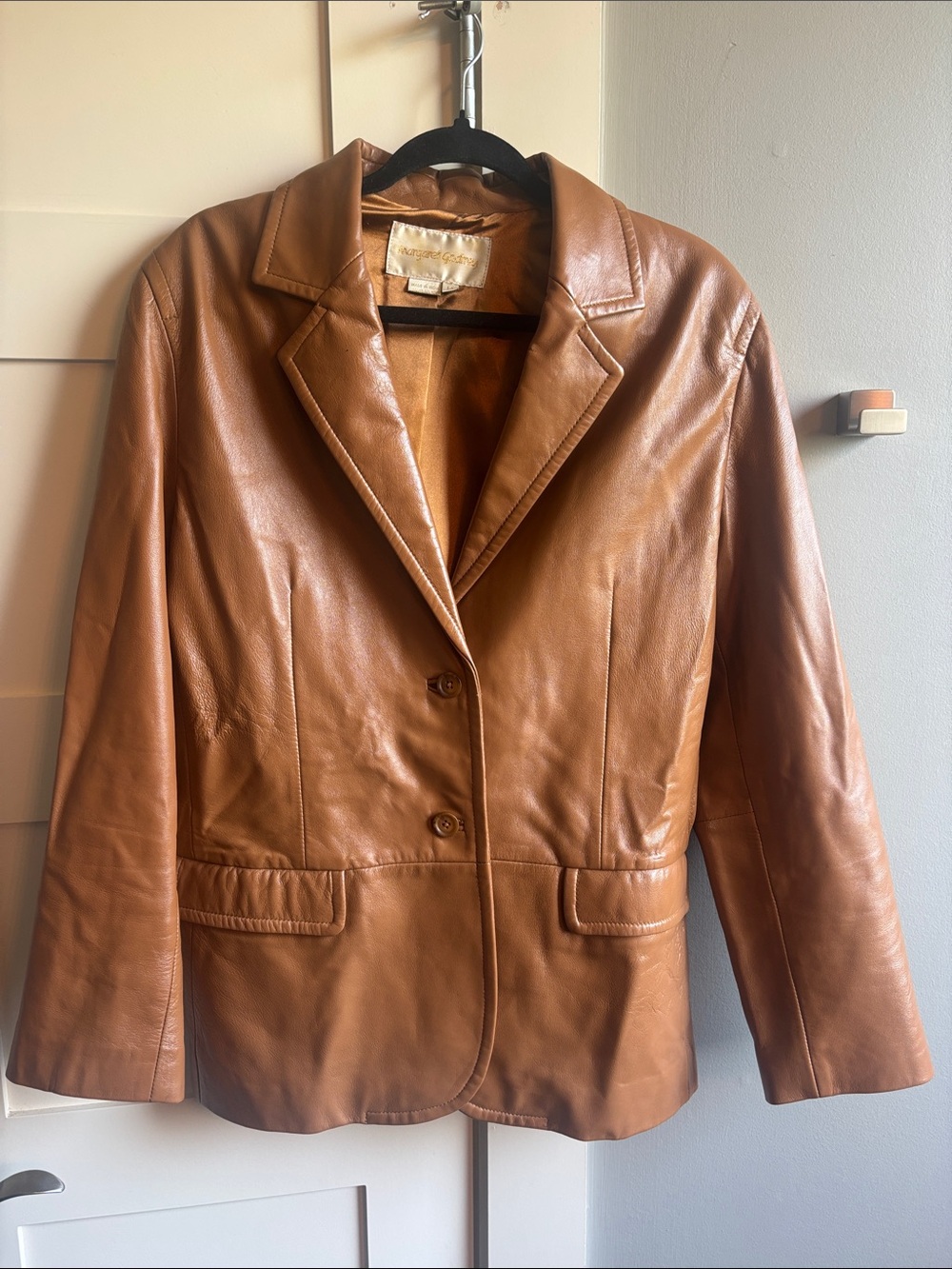 Margaret Godfrey 14 100% genuine leather vintage blazer jacket saddle brown